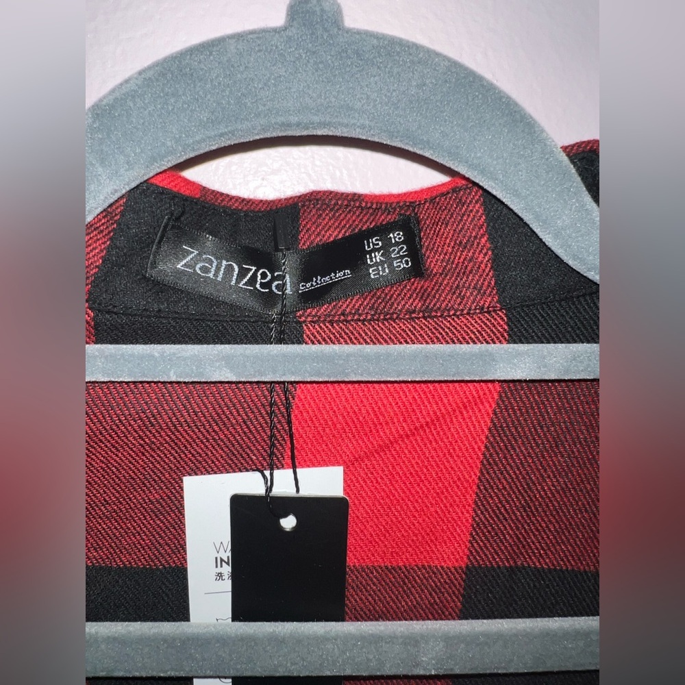 Zanzea Red and Black Plaid Shirt Dress - Picture 2 of 4